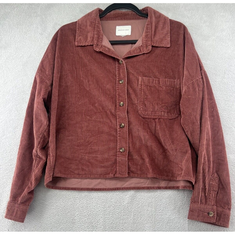 American Eagle Jacket Womens Sz M Cropped Corduroy Mauve Colored Button Up
